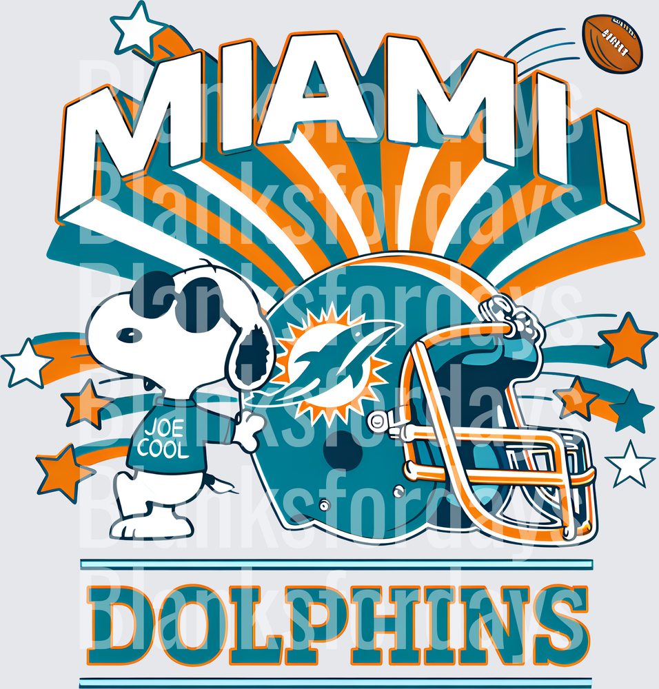 Snoopy Joe Cool Miami Dolphins Helmet Football Fan Design (DTF)