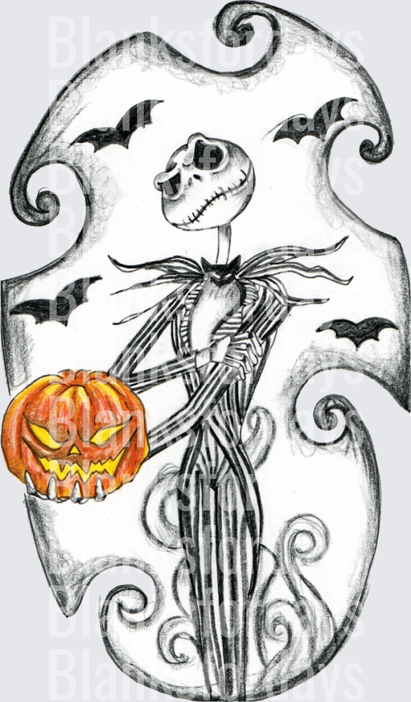 Jack Skellington Holding Glowing Jack-o-Lantern with Bats (DTF)