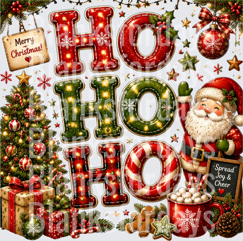 Ho Ho Ho Santa Claus Merry Christmas Holiday Festive Design (DTF)
