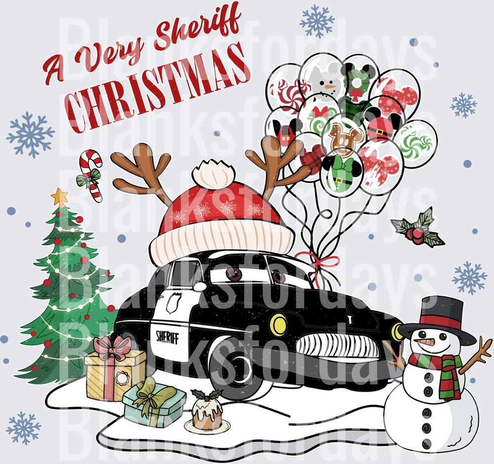 A Very Sheriff Christmas Cars Disney Holiday Scene (DTF)