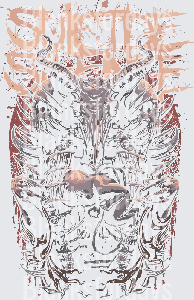 Demonic Horned Beast Skull Dark Gothic Splatter Art (DTF)