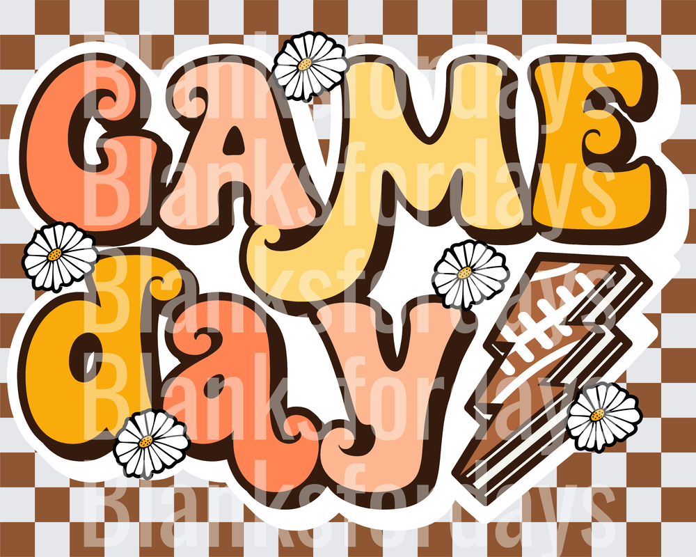Retro Groovy Game Day Football Lightning Bolt Daisy Floral (DTF)
