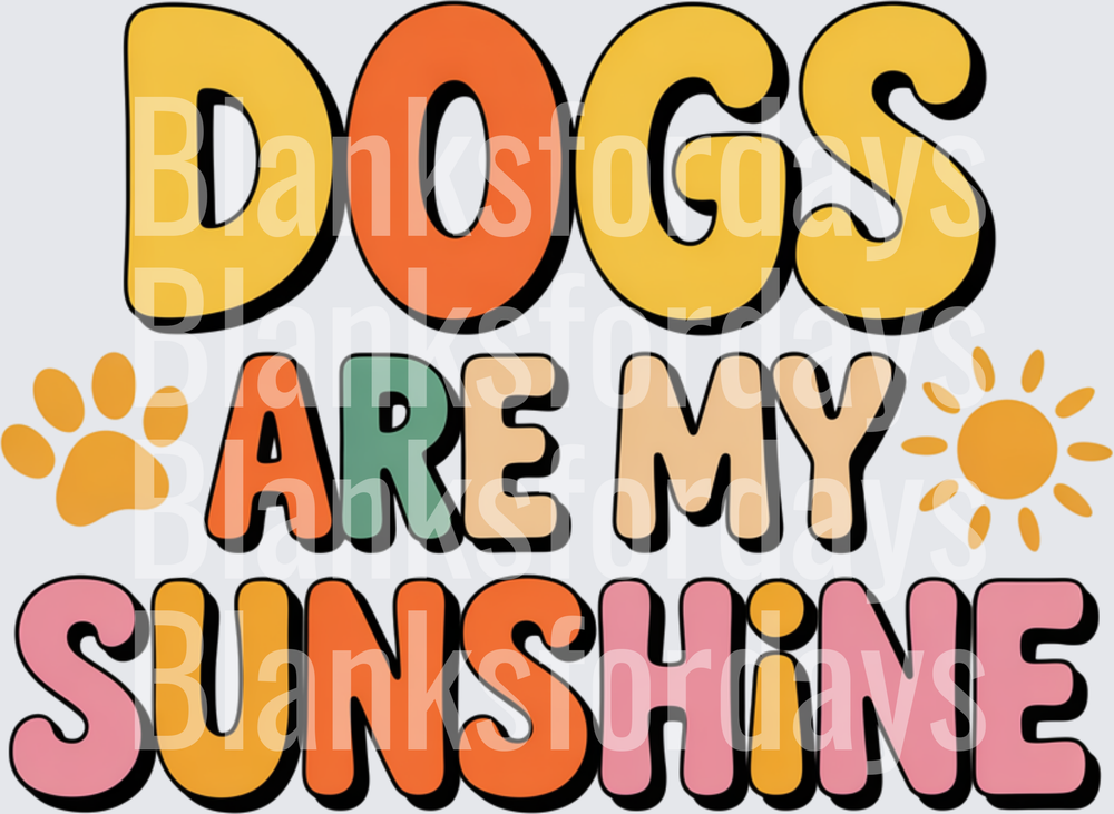 Dogs Are My Sunshine Retro Groovy Paw Print Sun Design (DTF)