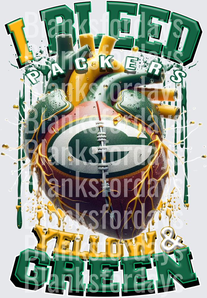 I Bleed Yellow & Green Green Bay Packers Football Heart (DTF)