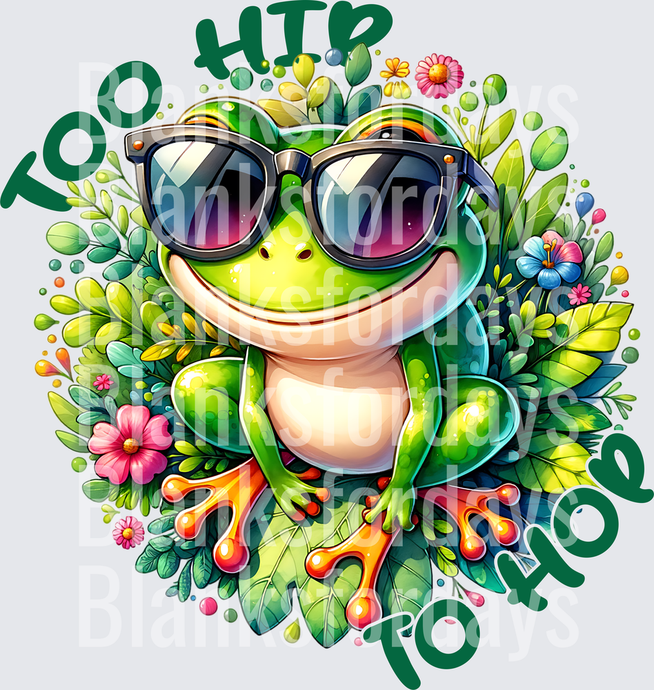 Too Hip To Hop Cool Frog with Sunglasses Floral Design (DTF)
