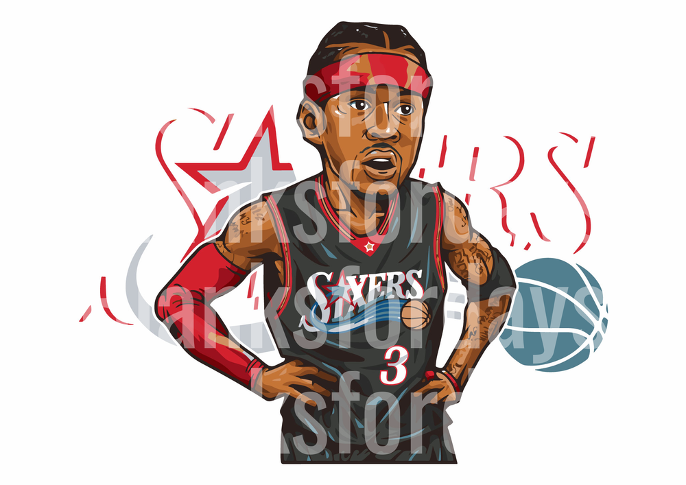 Allen Iverson Philadelphia 76ers Caricature Art Number 3 (DTF)