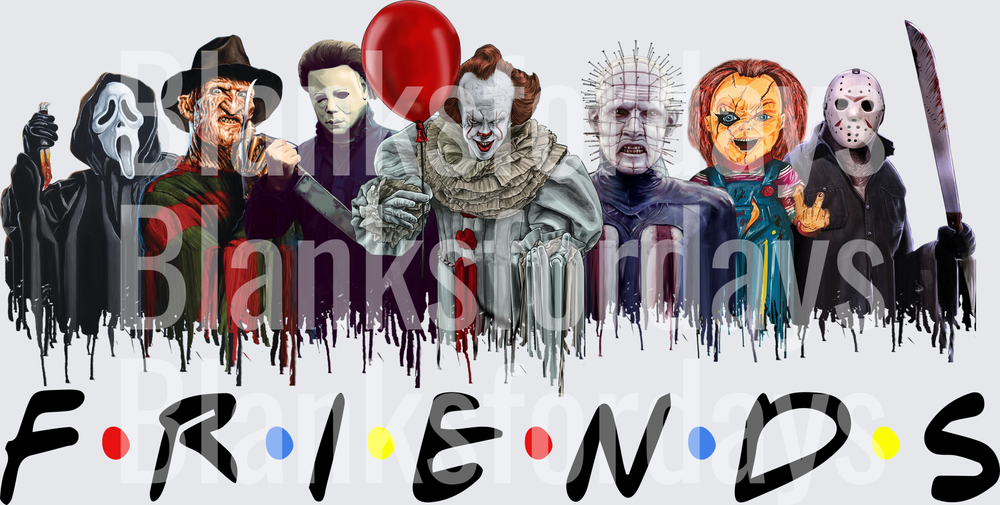 Horror Icons Friends Parody Ghostface Freddy Michael Pennywise Pinhead Chucky Jason (DTF)