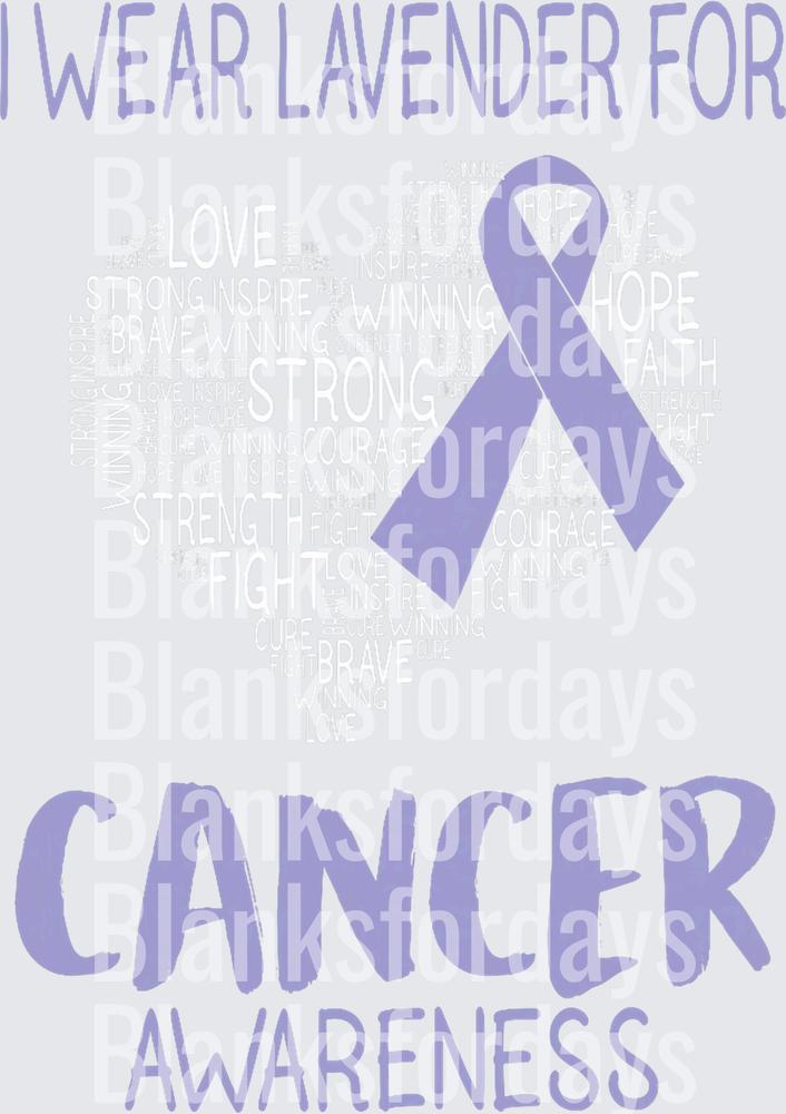 I Wear Lavender For Cancer Awareness Ribbon Word Cloud (DTF)