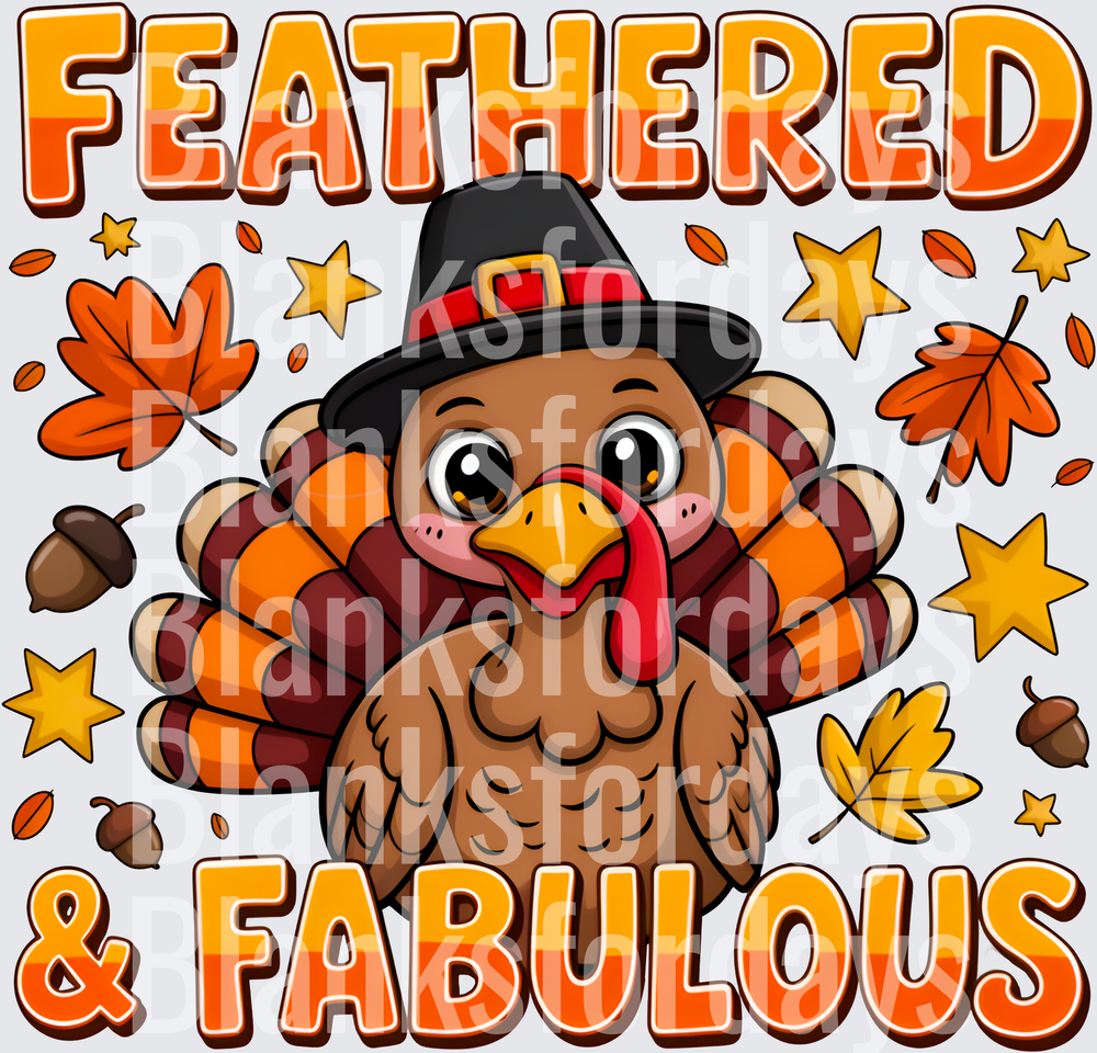 Feathered & Fabulous Cute Thanksgiving Turkey Pilgrim Hat (DTF)