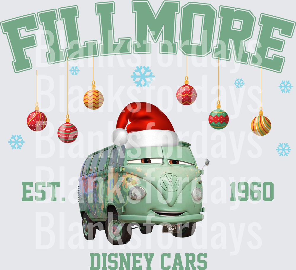 Fillmore Disney Cars Christmas Santa Hat Ornaments Est 1960 (DTF)