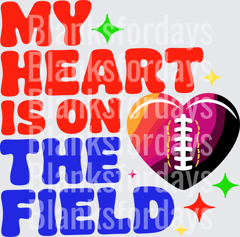My Heart Is On The Field Football Heart Sparkles (DTF)