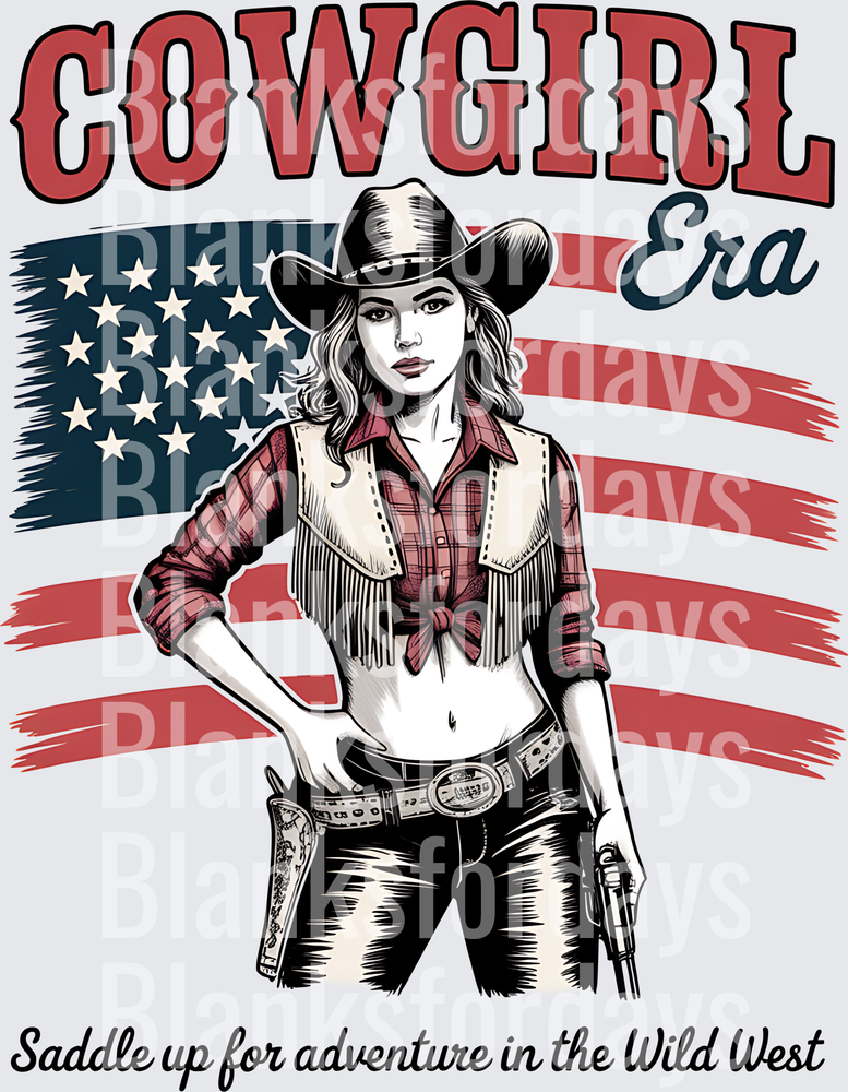 Cowgirl Era Saddle Up Wild West American Flag Design (DTF)