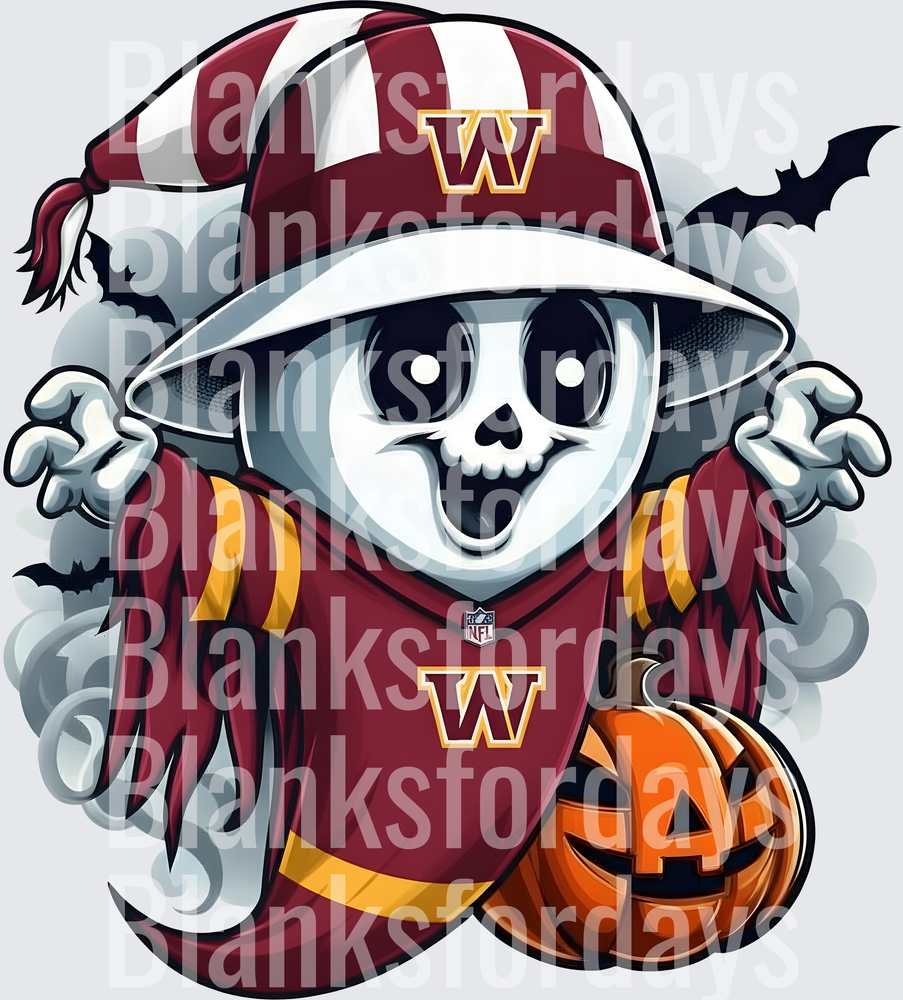 Washington Commanders Halloween Ghost Skull Pumpkin Bats (DTF)