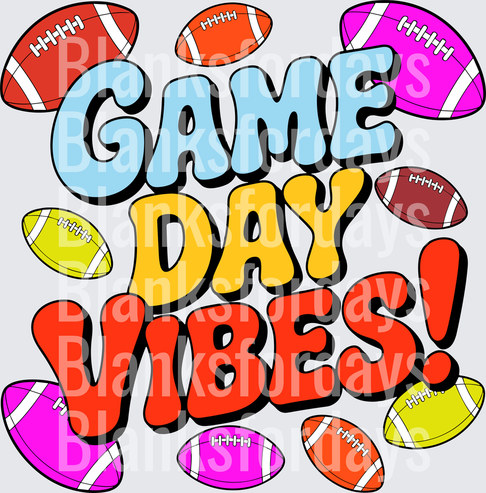 Game Day Vibes Bold Retro Groovy Football Typography (DTF)