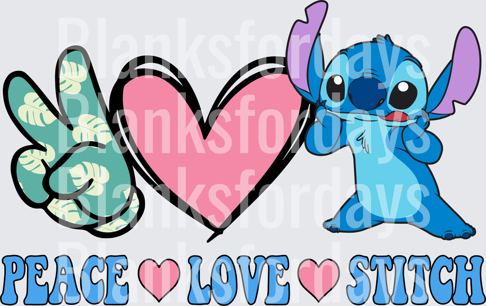 Peace Love Stitch Tropical Hawaiian Alien Character Design (DTF)