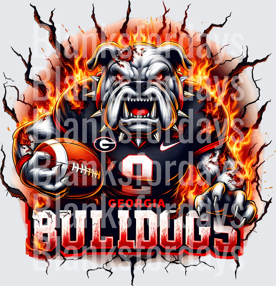 Georgia Bulldogs Fierce Bulldog Mascot Breaking Through Flames (DTF)
