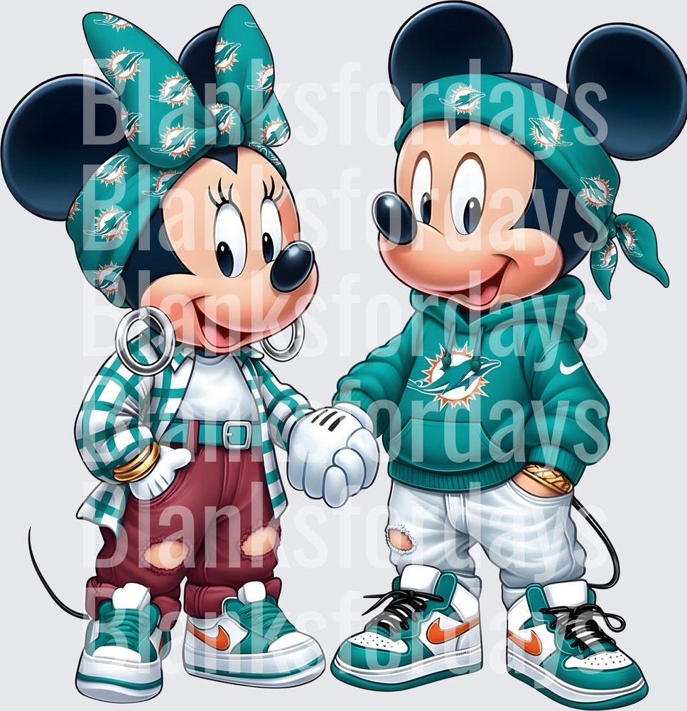 Mickey and Minnie Miami Dolphins Streetwear Couple (DTF)