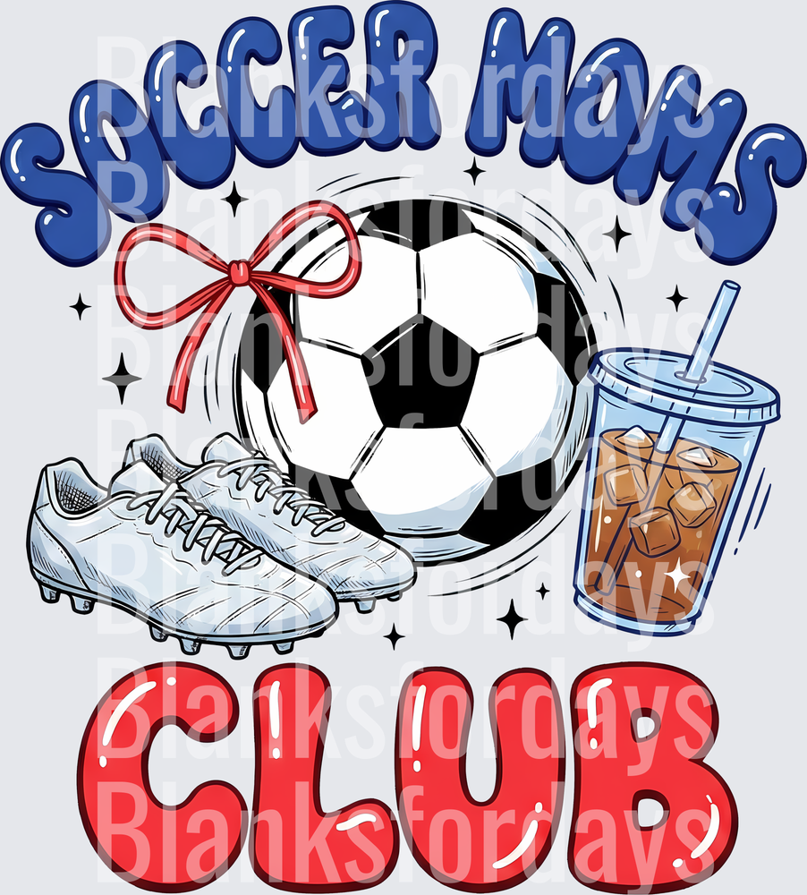 Soccer Moms Club Ball Cleats Iced Coffee Red Bow Design (DTF)