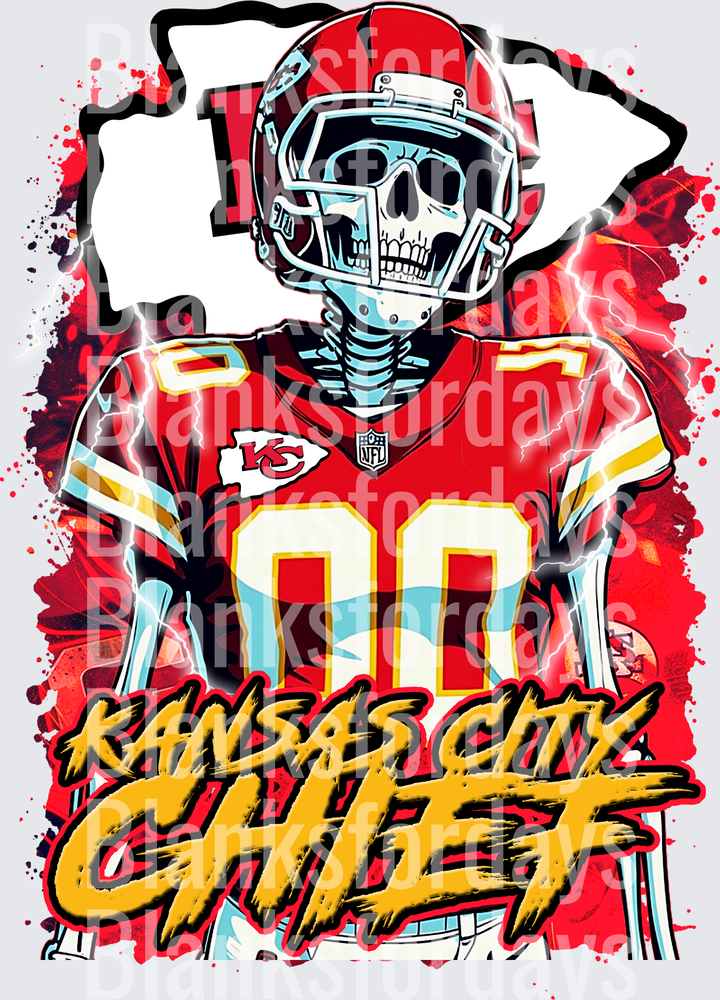 Kansas City Chiefs Skeleton Player Lightning Bolt Graphic (DTF)