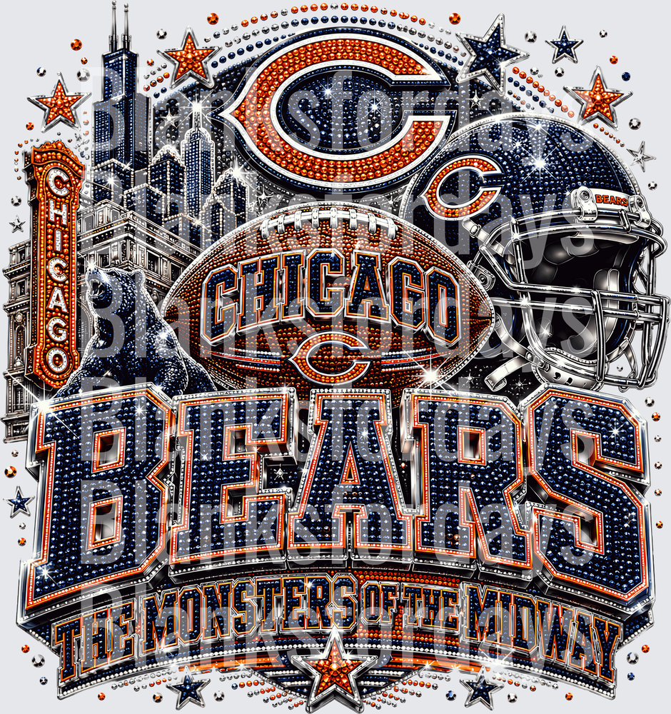 Chicago Bears Monsters of the Midway Rhinestone Bling Design (DTF)