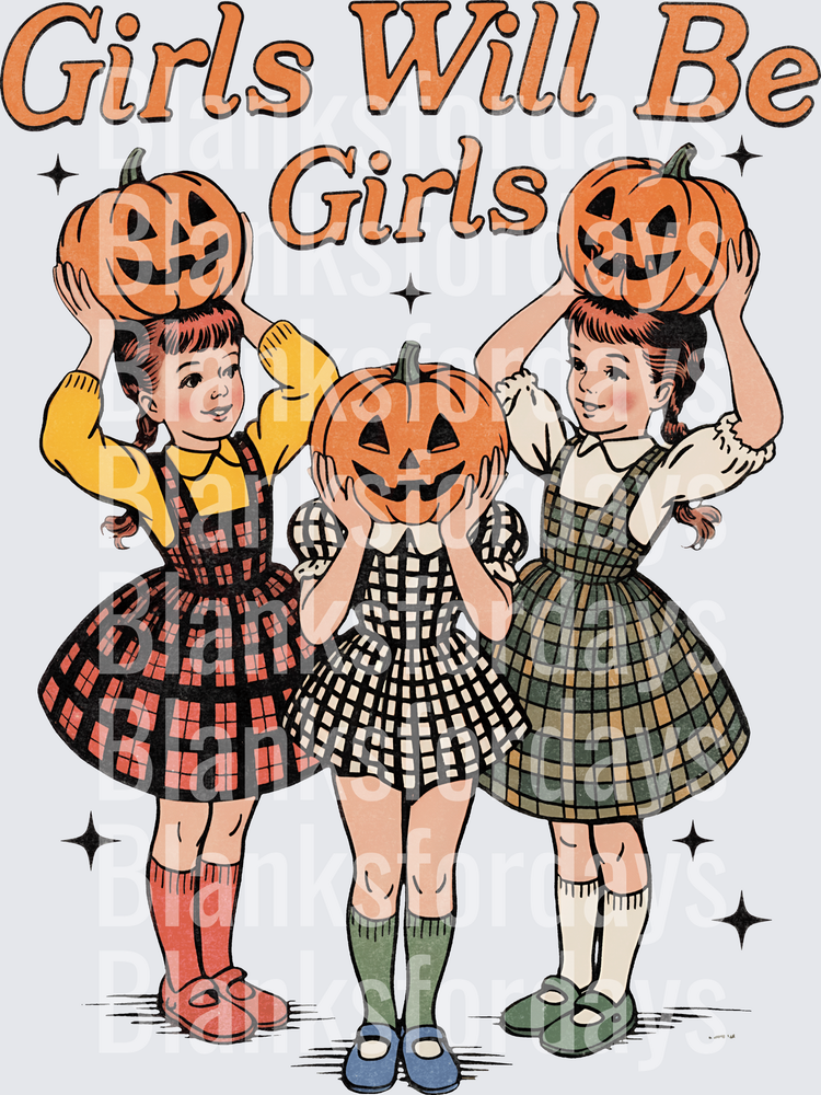 Girls Will Be Girls Vintage Halloween Jack-o-Lantern Trio (DTF)