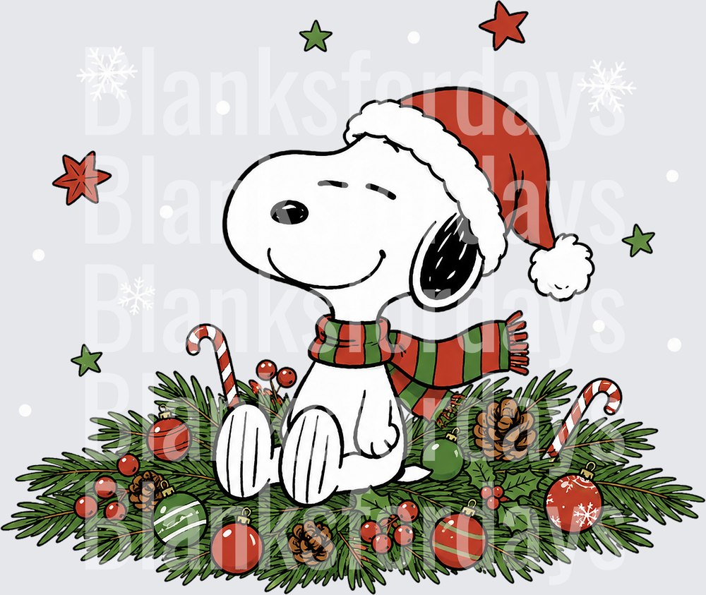 Snoopy Santa Hat Christmas Wreath Holiday Peanuts Design (DTF)