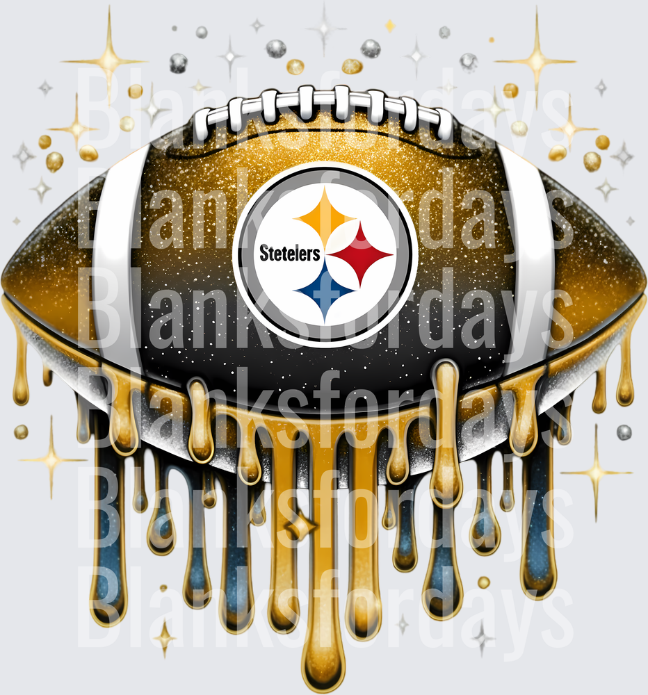 Pittsburgh Steelers Glitter Drip Football with Sparkles (DTF)