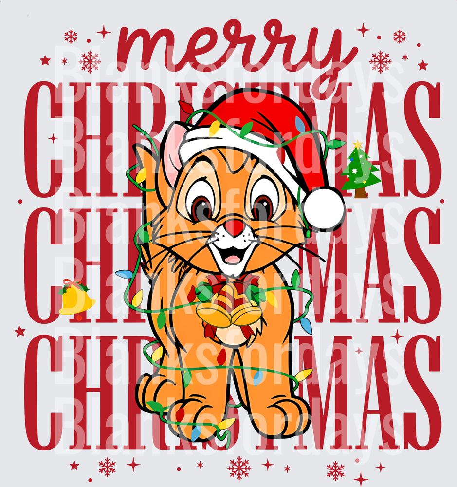 Merry Christmas Figaro Kitten Wrapped in Christmas Lights (DTF)