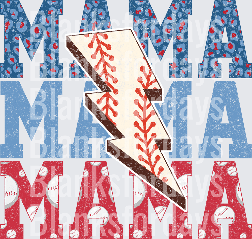 Baseball Mama Lightning Bolt Leopard Stacked Letter Design (DTF)