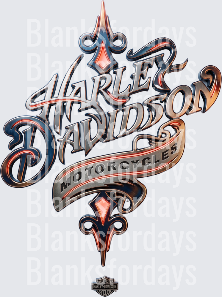 Harley Davidson Motorcycles 3D Chrome Ornate Script Logo (DTF)