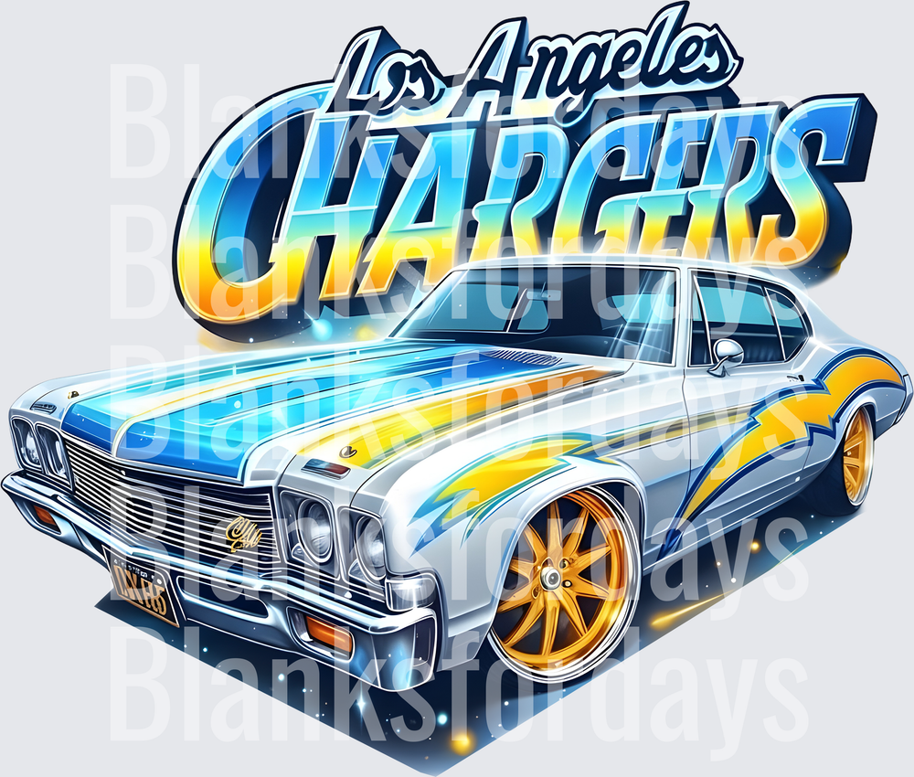 Los Angeles Chargers Classic Muscle Car Blue Gold Lightning (DTF)