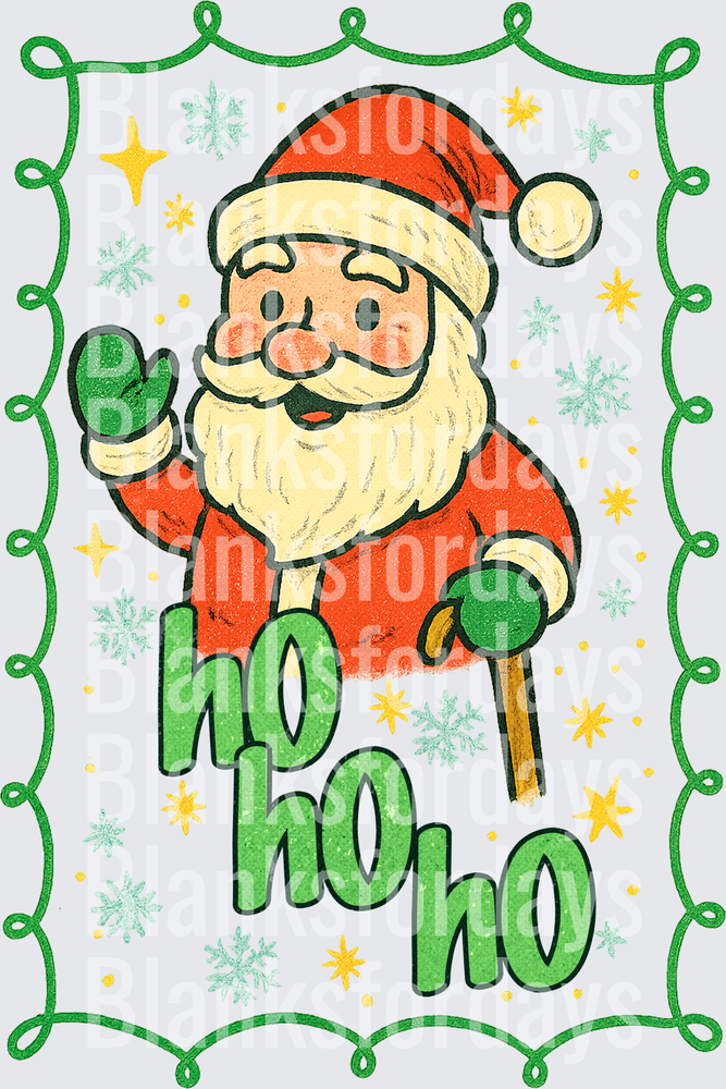 Retro Santa Claus Ho Ho Ho Christmas Lights Border (DTF)