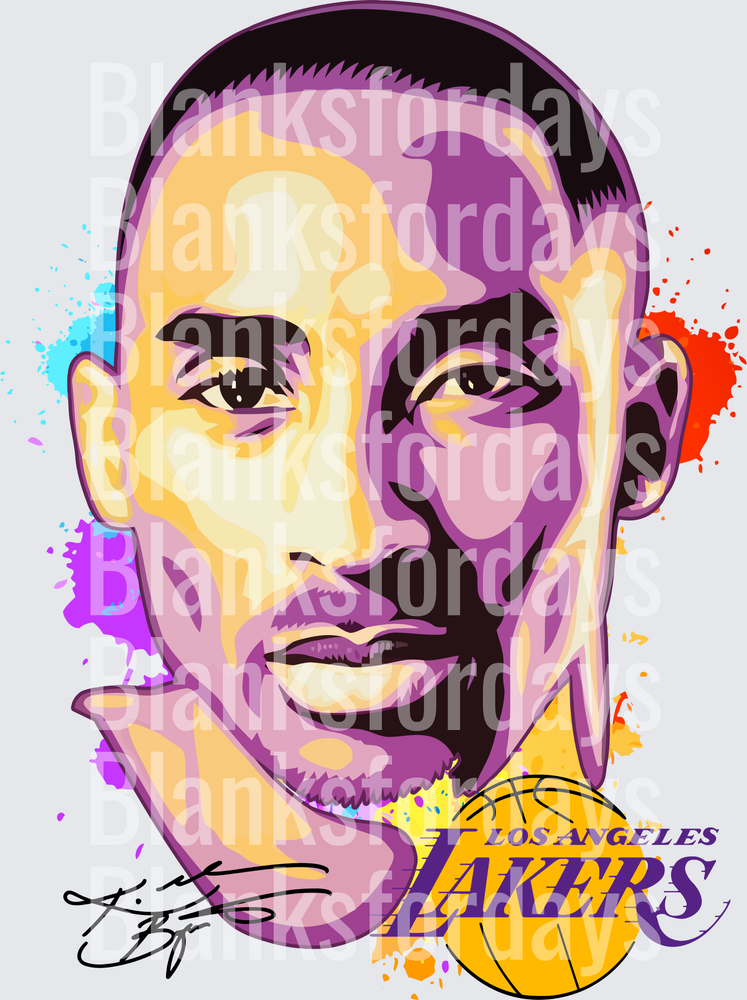 Kobe Bryant Los Angeles Lakers Pop Art Portrait with Signature (DTF)