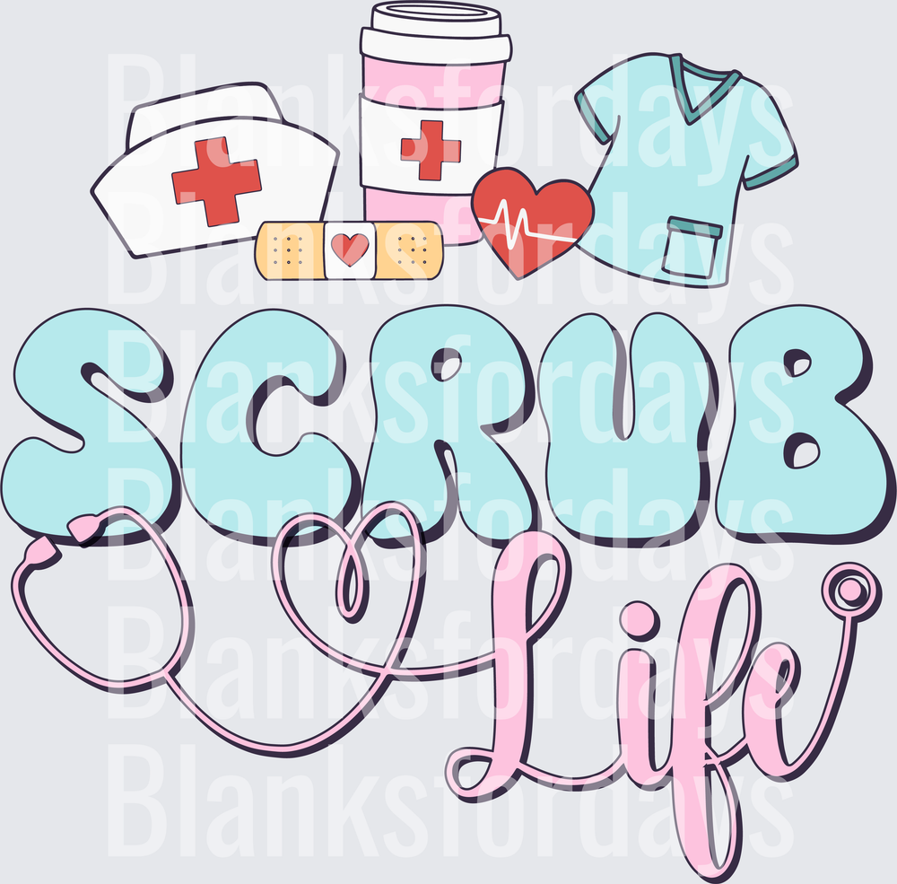 Scrub Life Nurse Stethoscope Heart Medical Icons Design (DTF)