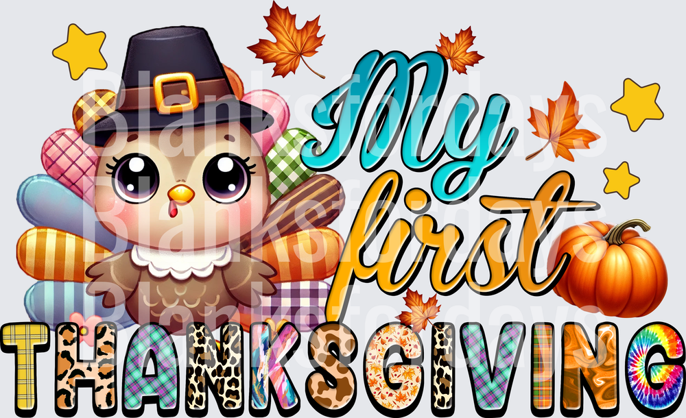 My First Thanksgiving Cute Pilgrim Turkey Pumpkin Fall (DTF)