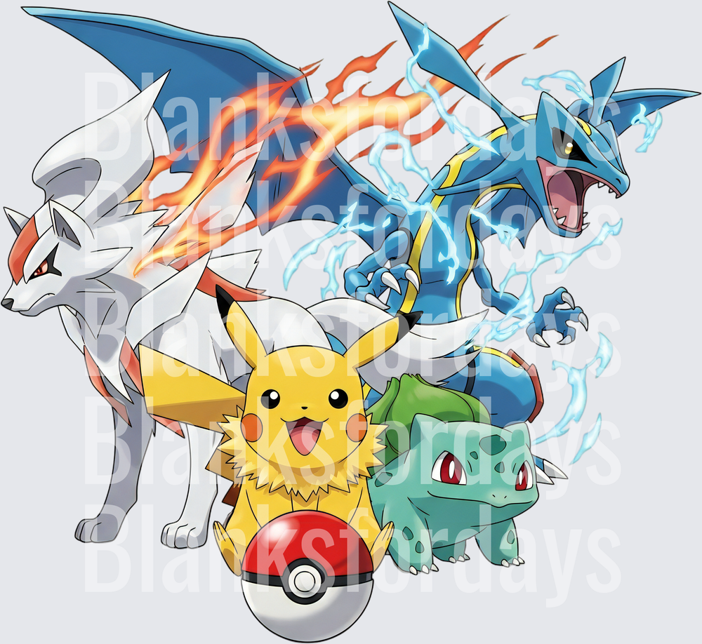 Pikachu Bulbasaur Lucario Mega Charizard X Pokeball Group (DTF)