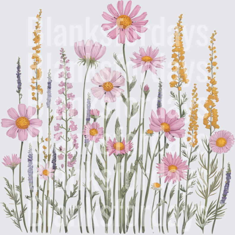 Wildflower Meadow Pink Daisies Lavender Golden Blooms (DTF)