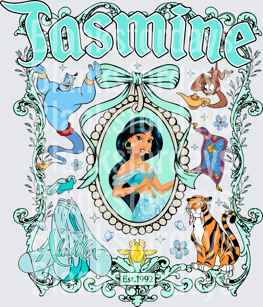 Princess Jasmine Aladdin Est. 1992 Ornate Cameo Design (DTF)