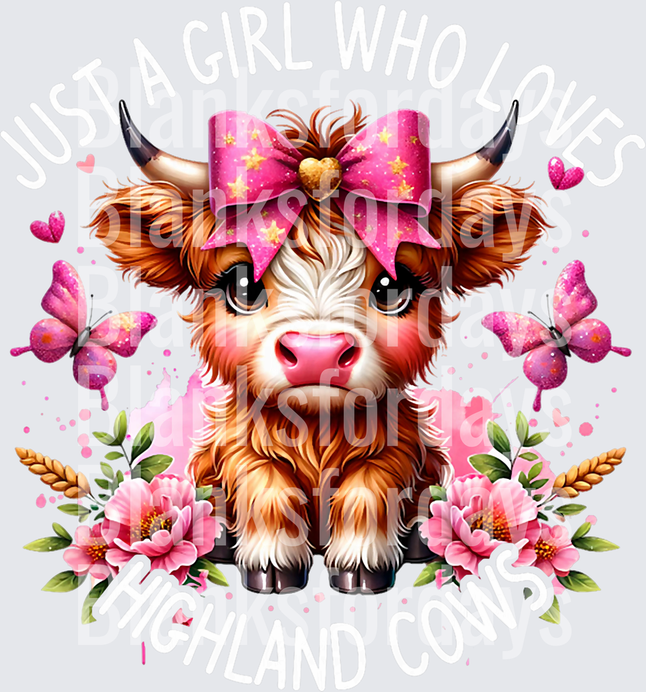 Just A Girl Who Loves Highland Cows Pink Bow Floral (DTF)
