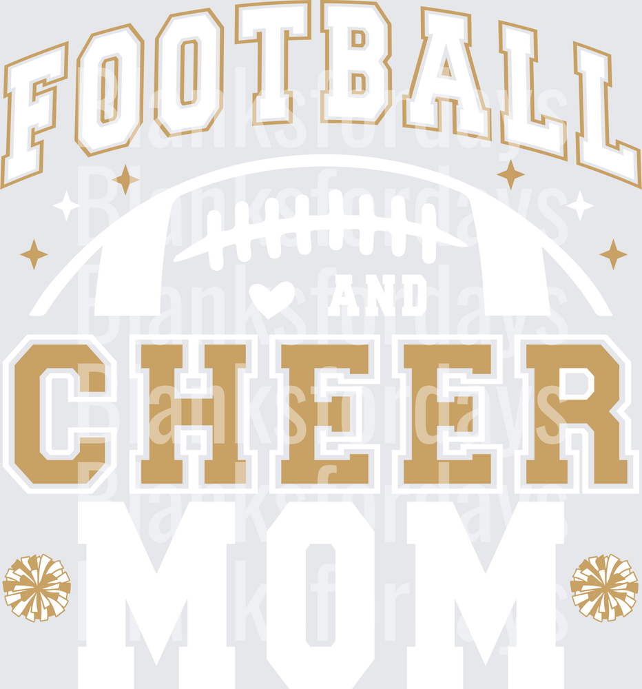 Football and Cheer Mom Gold White Varsity Letters Pom Poms (DTF)