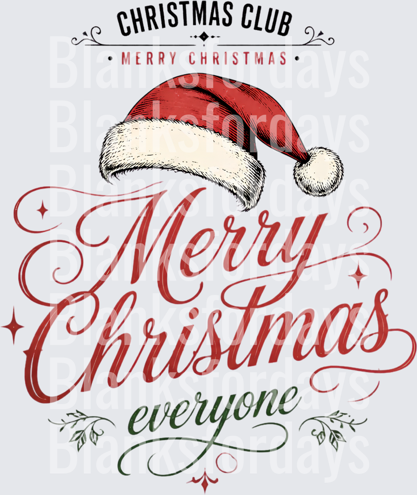 Merry Christmas Everyone Santa Hat Holiday Script Design (DTF)