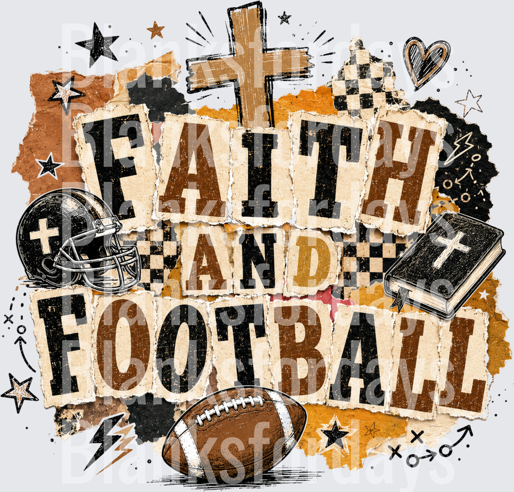 Faith and Football Cross Bible Helmet Grunge Collage Design (DTF)