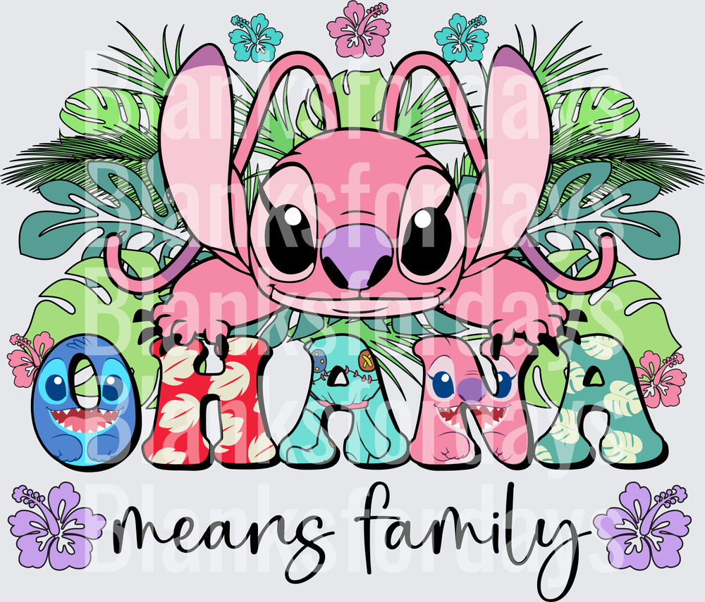 Angel Ohana Means Family Lilo & Stitch Tropical Floral (DTF)