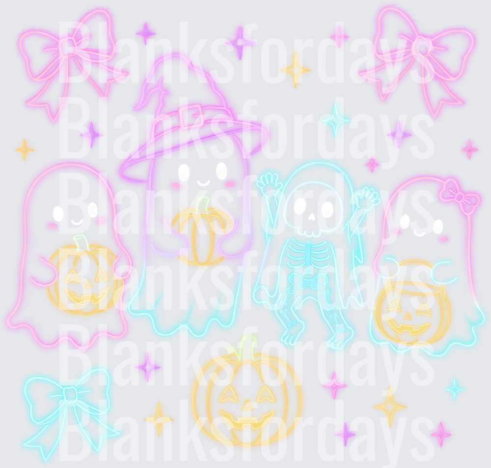 Pastel Neon Halloween Ghosts Skeleton Pumpkins Bows (DTF)