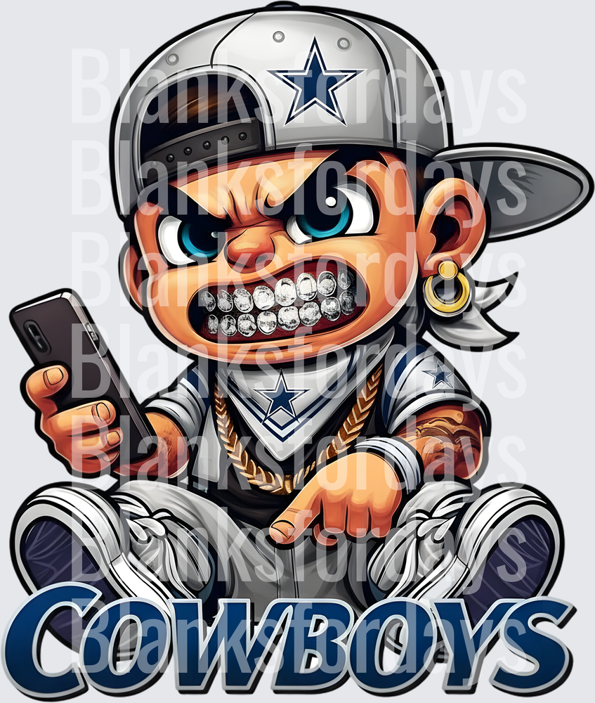 Dallas Cowboys Gangster Baddie Mascot with Phone and Grillz (DTF)