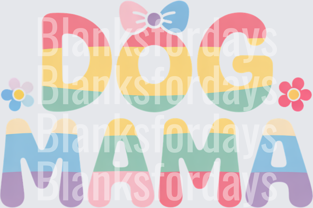Dog Mama Retro Rainbow Stripe Letters Floral Bow Design (DTF)