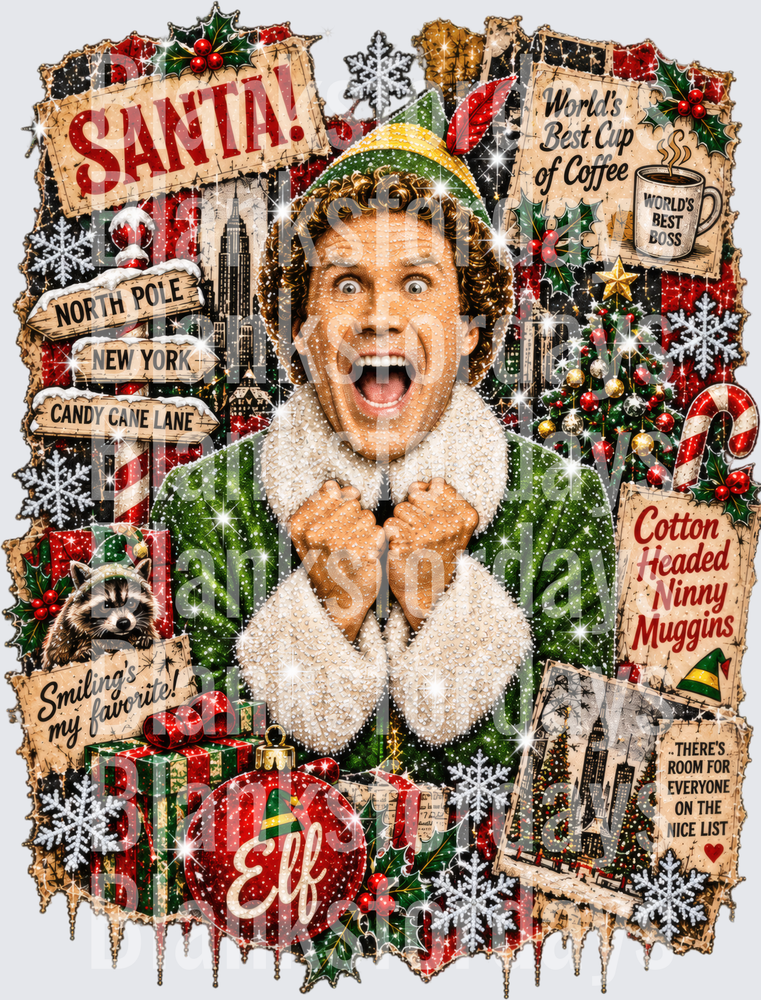 Buddy the Elf Movie Christmas Collage Smiling's My Favorite (DTF)