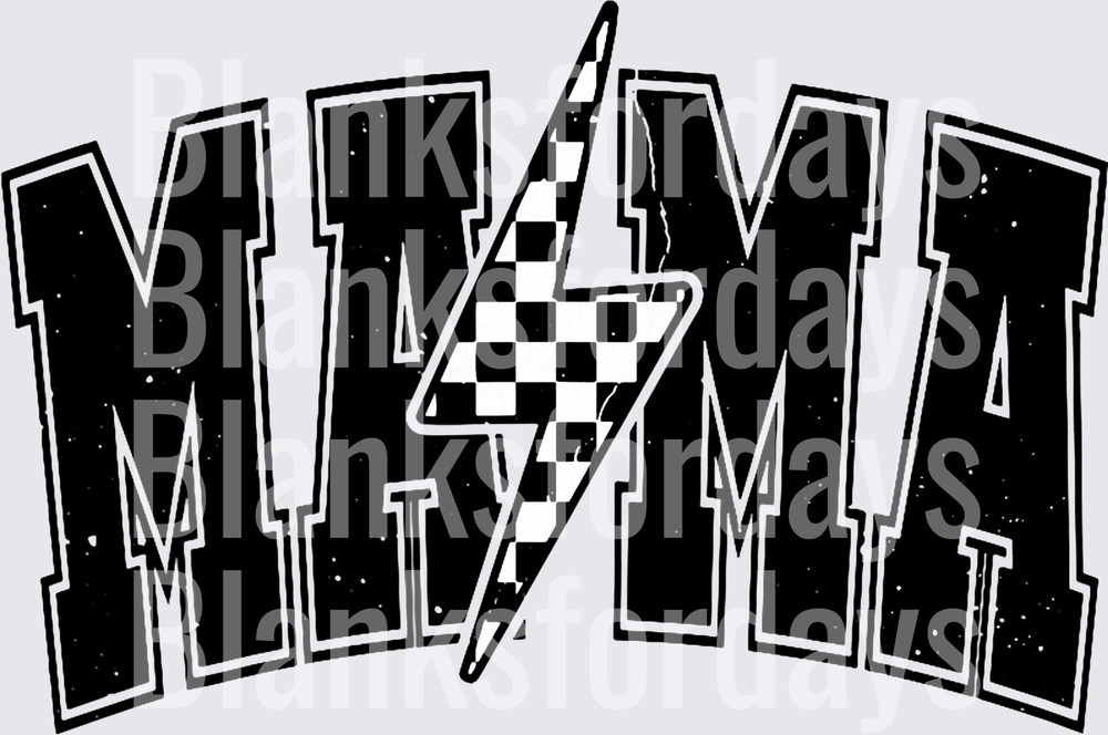 Mama Racing Checkered Flag Lightning Bolt Varsity Letters (DTF)