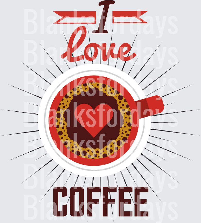 I Love Coffee Overhead Cup View With Heart Latte Art Burst (DTF)