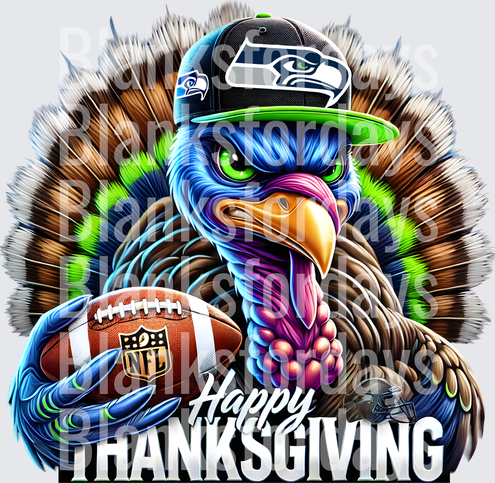 Seattle Seahawks Turkey Holding NFL Football Happy Thanksgiving (DTF)